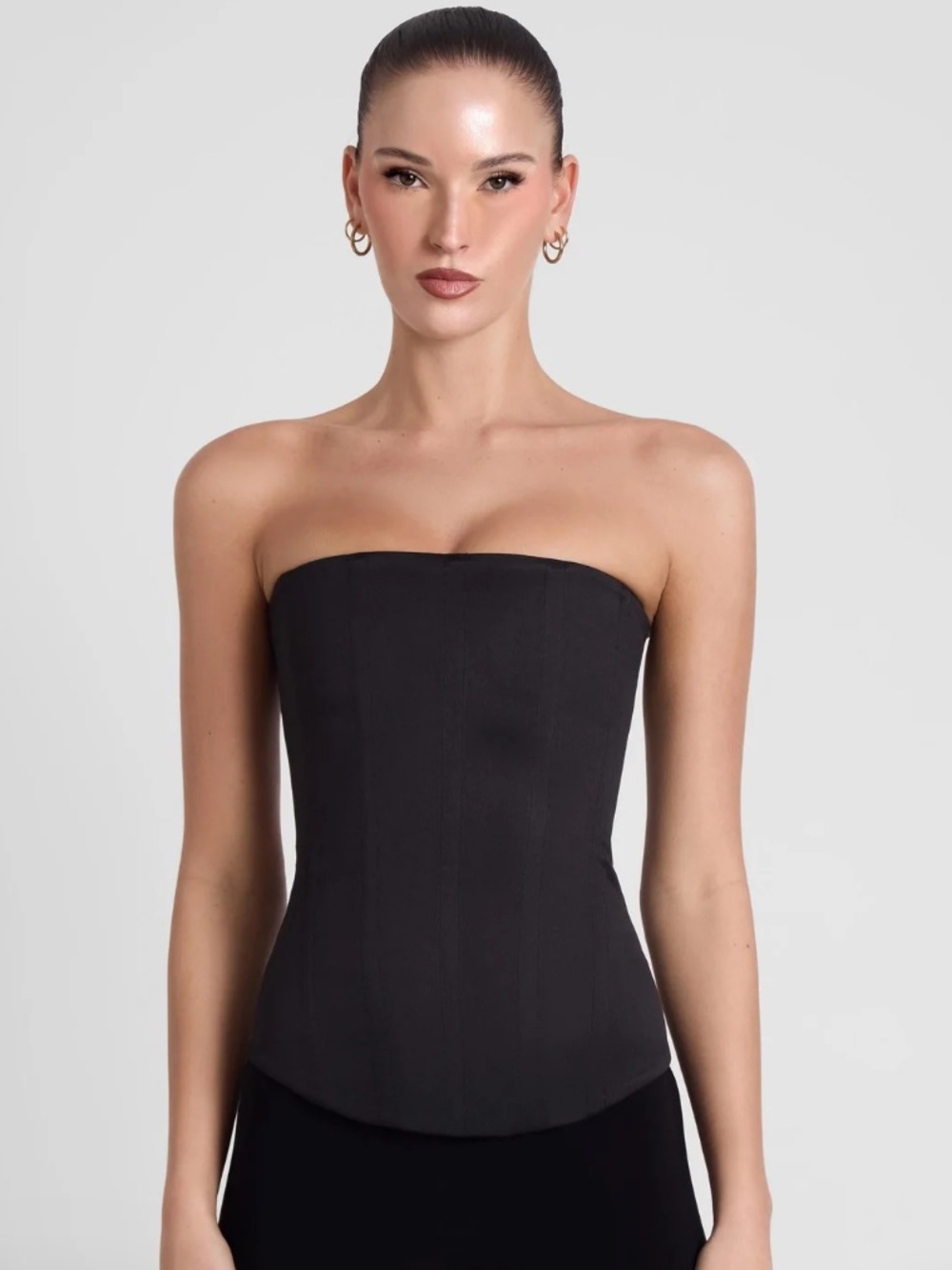 Strapless Sphynx Satin Corset Top - Black